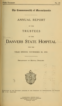 Anuual Report of the Trustees of the Danvers State Hospital at Danvers