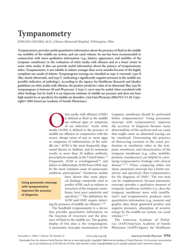 Tympanometry EDWARD ONUSKO, M.D., Clinton Memorial Hospital, Wilmington, Ohio