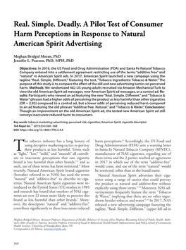 Real. Simple. Deadly. a Pilot Test of Consumer Harm Perceptions in Response to Natural American Spirit Advertising