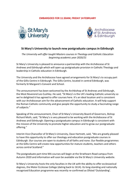 St Mary's University to Launch New Postgraduate Campus in Edinburgh