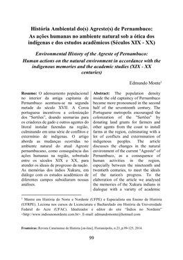 Agreste(S) De Pernambuco: As Ações Humanas No Ambiente Natural Sob a Ótica Dos Indígenas E Dos Estudos Acadêmicos (Séculos XIX - XX)