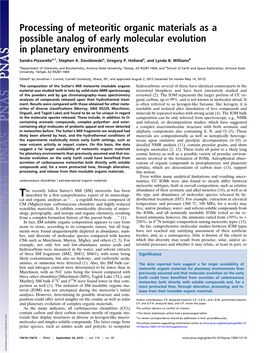 Processing of Meteoritic Organic Materials As a Possible Analog of Early Molecular Evolution in Planetary Environments