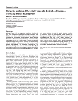 Rb Family Proteins Differentially Regulate Distinct Cell Lineages During Epithelial Development Kathryn A