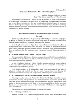 1 15 January 2014 Response to the Secretariat of the Extraordinary