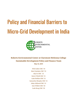 Policy and Financial Barriers to Micro-Grid Development in India