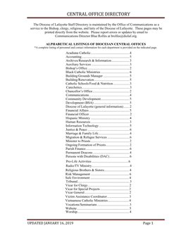 CENTRAL OFFICE DIRECTORY Diocese of Lafayette, 1408 Carmel Drive, Lafayette, LA 70501-5298