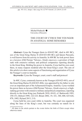 The Court of Cyrus the Younger in Anatolia: Some Remarks