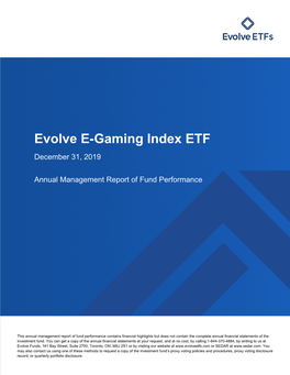 Evolve E-Gaming Index ETF December 31, 2019