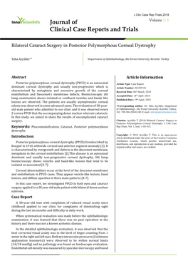 Bilateral Cataract Surgery in Posterior Polymorphous Corneal Dystrophy