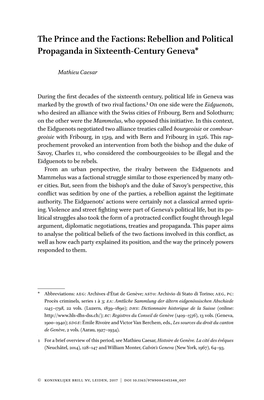 The Prince and the Factions: Rebellion and Political Propaganda in Sixteenth-Century Geneva*