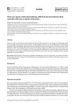 Zootaxa, Three New Species of Benedenia Diesing, 1858 from The