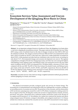 Ecosystem Services Value Assessment and Uneven Development of the Qingjiang River Basin in China