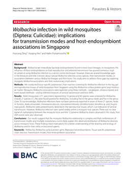 Wolbachia Infection in Wild Mosquitoes (Diptera: Culicidae