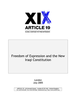 Freedom of Expression and the New Iraqi Constitution – ARTICLE 19, London, 2005 – Index Number: LAW/2005/0801