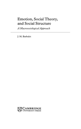 Emotion, Social Theory, and Social Structure a Macrosociological Approach