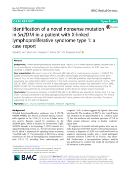 Identification of a Novel Nonsense Mutation in SH2D1A in a Patient with X-Linked Lymphoproliferative Syndrome Type 1