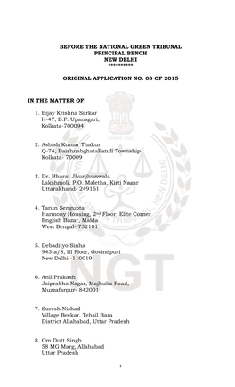 Before the National Green Tribunal Principal Bench New Delhi **********