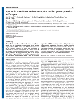 Myocardin Is Sufficient and Necessary for Cardiac Gene Expression in Xenopus Eric M