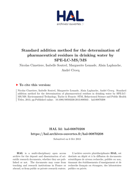 Standard Addition Method for the Determination of Pharmaceutical