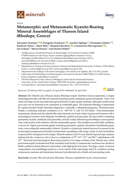 Metamorphic and Metasomatic Kyanite-Bearing Mineral Assemblages of Thassos Island (Rhodope, Greece)