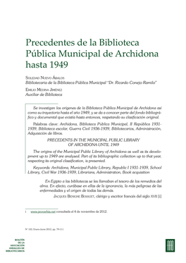 Precedentes De La Biblioteca Pública Municipal De Archidona Hasta 1949