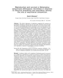 Orthoptera: Acrididae) in Response to Resource Availability and Population Density: the Role of Exploitative Competition 426