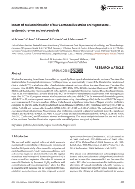 Impact of Oral Administration of Four Lactobacillus Strains on Nugent Score – Systematic Review and Meta-Analysis