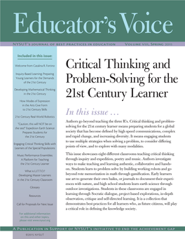 Critical Thinking and Problem-Solving for the 21St Century Learner Table of Contents