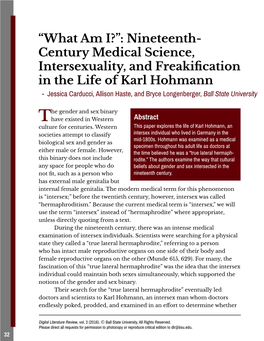 Nineteenth- Century Medical Science, Intersexuality, and Freakification in the Life of Karl Hohmann