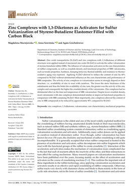 Zinc Complexes with 1,3-Diketones As Activators for Sulfur Vulcanization of Styrene-Butadiene Elastomer Filled with Carbon Black