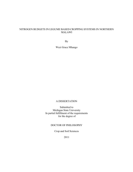 Nitrogen Budgets in Legume Based Cropping Systems in Northern Malawi
