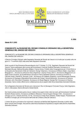 COMUNICATO: 4A RIUNIONE DEL DECIMO CONSIGLIO ORDINARIO DELLA SEGRETERIA GENERALE DEL SINODO DEI VESCOVI