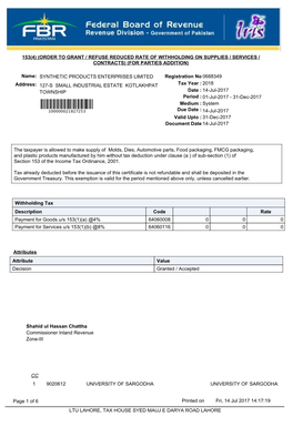 153(4) (Order to Grant / Refuse Reduced Rate of Withholding on Supplies / Services / Contracts) (For Parties Addition)