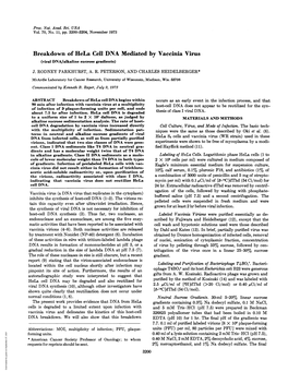 Breakdown of Hela Cell DNA Mediated by Vaccinia Virus (Viral DNA/Alkaline Sucrose Gradients) J