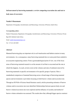 Soil Movement by Burrowing Mammals: a Review Comparing Excavation Size and Rate to Body Mass of Excavators