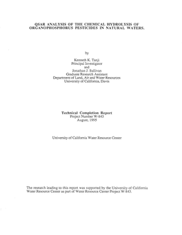 Qsar Analysis of the Chemical Hydrolysis of Organophosphorus Pesticides in Natural Waters