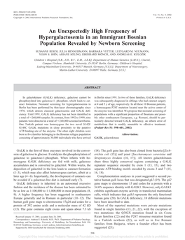 An Unexpectedly High Frequency of Hypergalactosemia in an Immigrant Bosnian Population Revealed by Newborn Screening