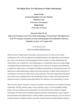 The Digital Turn: New Directions in Media Anthropology