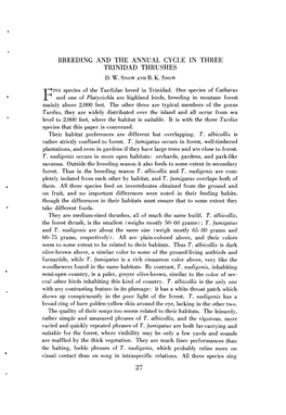 Breeding and the Annual Cycle in Three Trinidad Thrushes