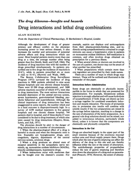 Drug Interactions and Lethal Drug Combinations