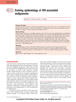 CURRENT OPINION Evolving Epidemiology of HIV-Associated Malignancies