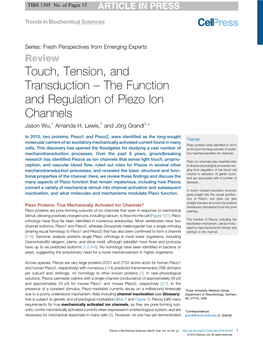 The Function and Regulation of Piezo Ion Channels Jason Wu,1 Amanda[13 TD$IF]H