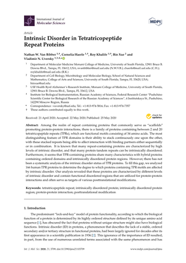 Intrinsic Disorder in Tetratricopeptide Repeat Proteins