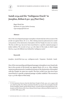 “Ambiguous Oracle” in Josephus, Bellum 6.312–313 (Part One)