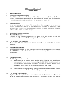 Maharagama Urban Council Colombo District 1. Financial Statements 1.1