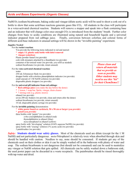 Acids and Bases Experiments (Organic Classes)