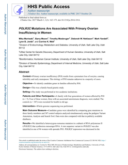 POLR2C Mutations Are Associated with Primary Ovarian Insufficiency in Women