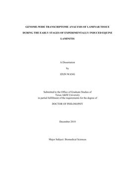 Genome-Wide Transcriptome Analysis of Laminar Tissue During the Early Stages of Experimentally Induced Equine Laminitis