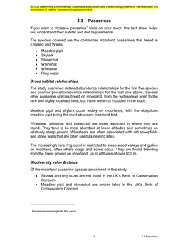 4.3 Passerines If You Want to Increase Passerine 1 Birds on Your Moor, This Fact Sheet Helps You Understand Their Habitat and Diet Requirements