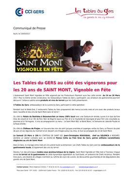 Les Tables Du GERS Au Côté Des Vignerons Pour Les 20 Ans De SAINT MONT, Vignoble En Fête